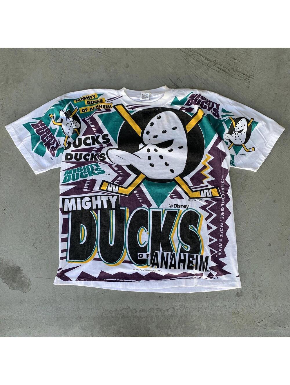 Vintage 90s Anaheim Mighty Ducks AOP Magic Johnson T 1993 Shirt XL